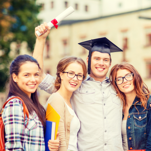 students or teenagers with files and diploma